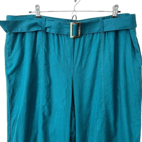 J. Jill Size XL Petite Pants Linen Stretch Belted Cropped Teal Peacock Wide Leg - Picture 2 of 8
